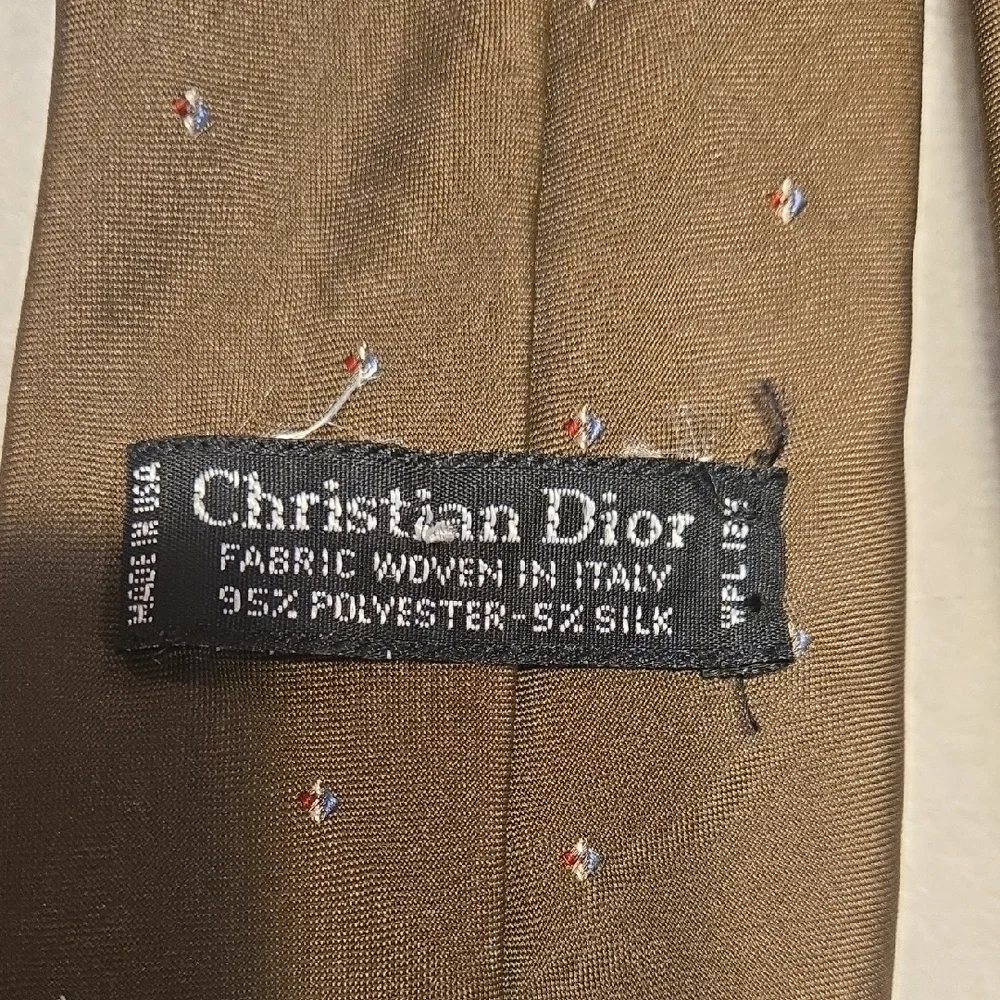 Christian Dior Silk Blend Tie - Brown Geometric - Vintage